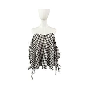 NWT Miou Muse Gingham Black and White Off-Shoulder Top Size Large